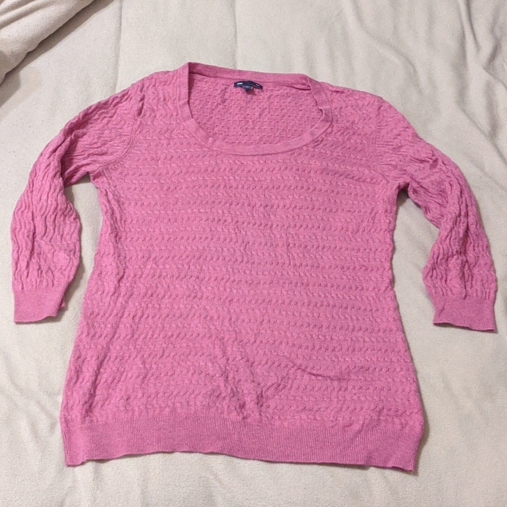 Pink/Gray 3/4 Sleeve Sweater, Size Large